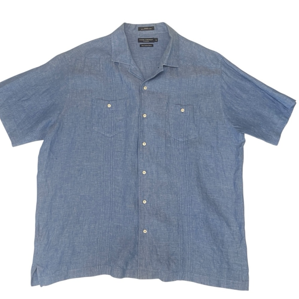 Daniel Cremieux‎ Chambray 100% Linen Button Down Pleated Guayabera Shirt XL